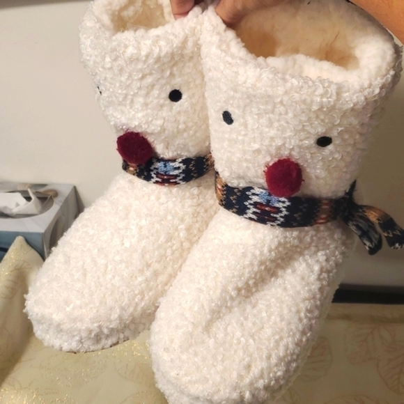 Snowman Slippers Cream and white fleece Size 9 - Picture 5 of 10